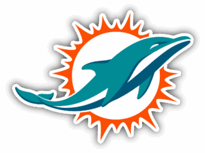 Miami Dolphins logo featuring a dolphin and sunburst design.