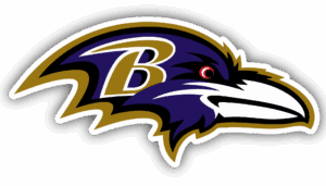Logo of the Baltimore Ravens NFL team with a stylized raven head and letter B.