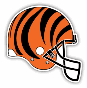 Cincinnati Bengals football helmet with orange and black stripes.
