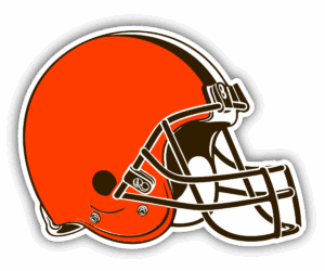 Orange football helmet with a white and brown stripe.