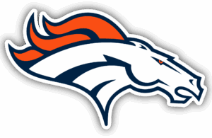 Denver Broncos logo featuring a white horse with orange mane.