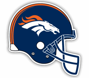 Denver Broncos football helmet with team logo and colors.