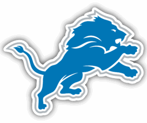 Blue lion logo with a dynamic leap pose on a black background.