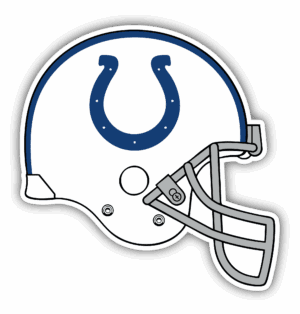 Indianapolis Colts football helmet with blue horseshoe logo.