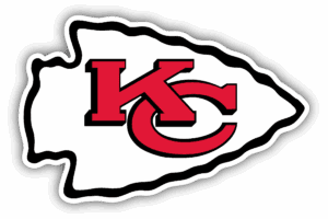 Kansas City Chiefs logo with red letters and white arrowhead.