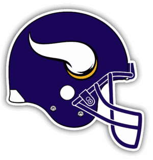 Purple football helmet with a white horn design and gold accent.