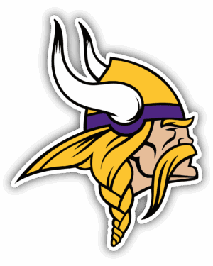 A fierce Viking warrior logo with a yellow helmet and horns.