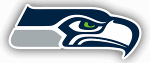 Seattle Seahawks logo with a fierce bird head in navy and green.
